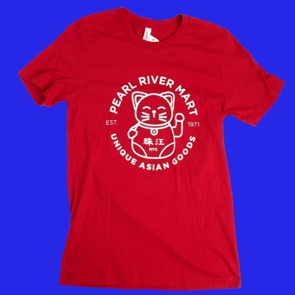 NWT Pearl River Mart Lucky Cat T-Shirt Red Canvas L Cotton Short Sleeves Unisex